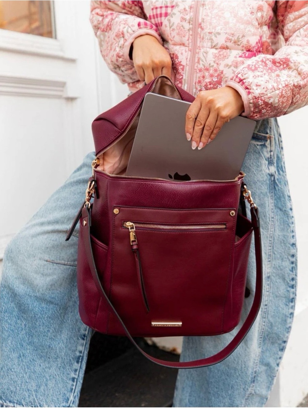 Poppy & Peonies Commuter Backpack in Berry EUC - Picture 2 of 7